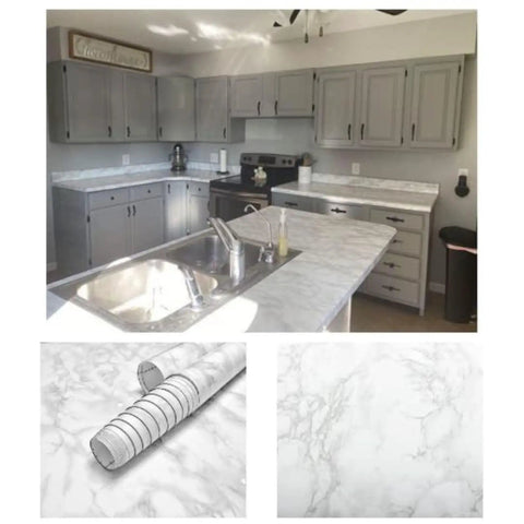 Vinyl Countertop Update Wrap 36 By 120 Inch Waterproof White Marble Peel And Stick Countertop Cover for kitchen surface