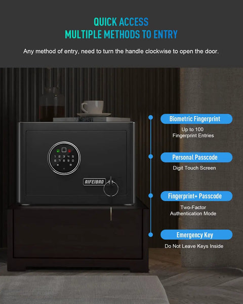 Deluxe Touch Screen Digital Safe With Biometric Fingerprint Lock Fireproof Boss Level Security Box in black with keypad