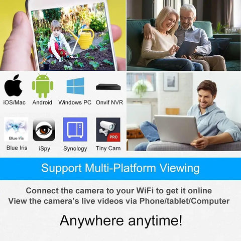 People using 5MP PTZ Outdoor Security Camera With Humanoid Detection Auto Tracking Top Notch Color Night Vision for home surveillance on various devices.