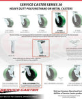 Heavy Duty Polyurethane On Cast Iron Swivel Top Plate Casters Set Of 4 With 6 Inch Green Wheels Includes Two Swivel Casters With Total Lock Brakes And Two Rigid For A 4800 Lbs Total Capacity, diagram of various caster types and features.