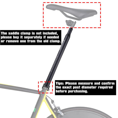 Heavy Duty Aluminum Bike Seat Post 400mm Long Fits 25.4 27.2 28.6 30.4 30.9 31.6 Millimeter Diameters For Mountain And Road Bikes Lightweight Upgrade No Saddle Clamp Included Measure First shown installed on a bicycle frame