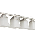 4-Light Brushed Nickel Vanity Light Fixture With Frosted Square Bell Glass Shade, Wall Mount, E26 Medium Base Socket, A19 Bulbs