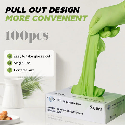 FINITEX green nitrile powder-free disposable gloves, small size, 100 pcs in box