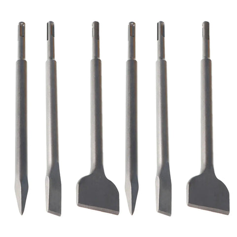 Beefy Heavy Duty Concrete Drill Bit Set Six Piece 40Cr Steel Rotary Hammer Bits with chisels shown upright