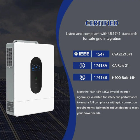 7200W Solar Hybrid Inverter for Off Grid Homes RVs and Cabins, 48V DC to 120V and 240V Split Phase Pure Sine Wave, UL1741 Certified