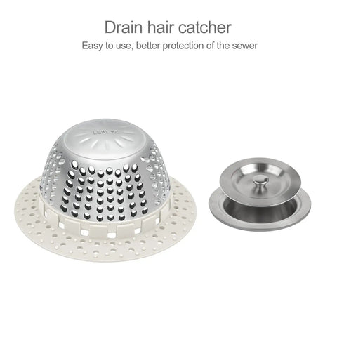 Universal Shower Drain Cover With Slim Hair Catcher And Raised Dome To Snag Strands Soap Chips And Sink Gunk While Keeping Water Flowing Smooth For Easy Rinse And No Sweat Drain Care On Standard Or Pop Up Drains Light Gray with rustproof stainless steel design.