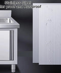 Top Shelf Heavy Duty Stainless Steel Kitchen Workbench With Integrated Sink And Smooth Sliding Cabinets, showcasing waterproof surface and sink.
