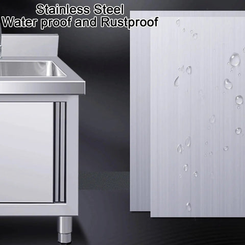 Top Shelf Heavy Duty Stainless Steel Kitchen Workbench With Integrated Sink And Smooth Sliding Cabinets, showcasing waterproof surface and sink.