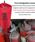 Heavy Duty PVC Fire Extinguisher Cover One Piece 18 Inch By 26 Inch With Secure Hook And Loop Closure in bright red visible.