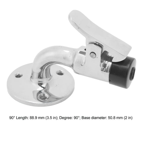 Side view of boat door stopper catch set in marine-grade 316 stainless steel with base plate