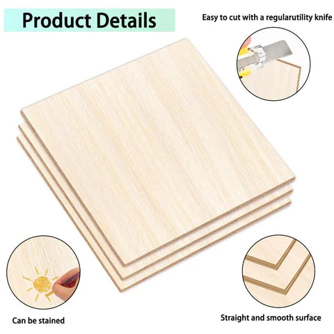 Kickass 18 Pack Premium Basswood Sheets 6 By 6 Inch One Sixteenth Thick Wood Panels stacked, showing smooth surface for crafts.
