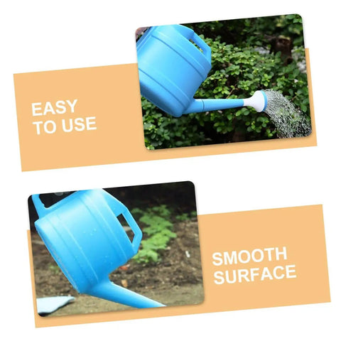 Long Spout Watering Can For Indoor And Outdoor Plants Plastic Watering Pot With Durable Ergonomic Handle And Long Nozzle Easy Grip For Flowers Foliage And Houseplants Sky Blue Gardening Tool, side view in use