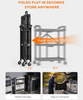 Portable Folding Service Cart With Three Tiers, 330 Lbs Capacity, Rolling Utility Cart On Wheels For Warehouse, Home, Shop, Garage, Office, Restaurant, No Assembly Required, folded view.