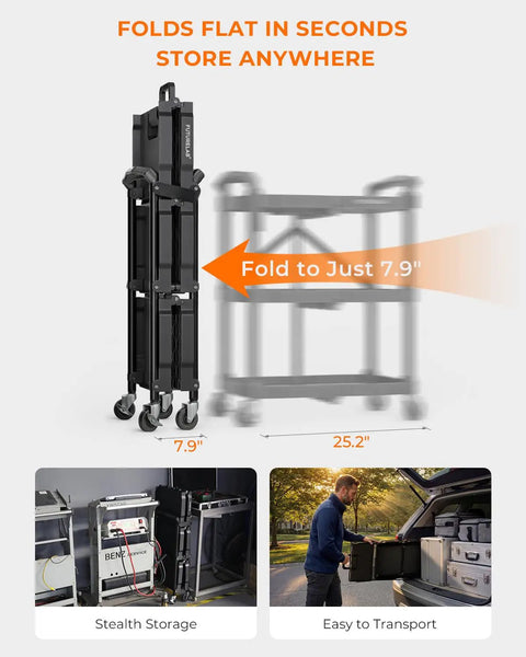 Portable Folding Service Cart With Three Tiers, 330 Lbs Capacity, Rolling Utility Cart On Wheels For Warehouse, Home, Shop, Garage, Office, Restaurant, No Assembly Required, folded view.