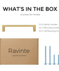 Box contents of 20 Pack Solid 5 Inch Square Cabinet Handles Brushed Brass Drawer Pulls For Kitchen Cabinets And Drawers