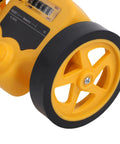 Close-up of Ejoyous Measuring Wheel's dual rollers in yellow with a black tire for accurate distance measurement.