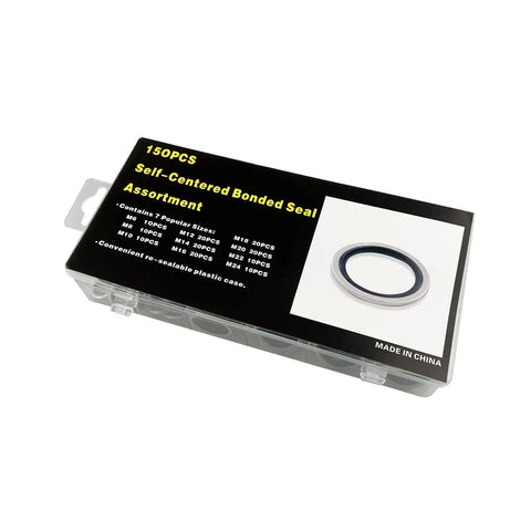All In One Automotive Bonded Seal Kit, 150 Piece Self Centered Gasket And Oil Washer Set In Zinc Plated Iron, M6 To M24 Sizes