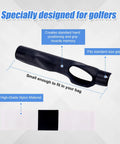 Golf Grip Trainer Attachment And Swing Correcting Arm Band For Righties And Lefties A Handy Training Aid To Improve Hand Positioning Swing Mechanics Muscle Memory And Daily Practice Warmups, black grip trainer and white band set on display with text annotations.
