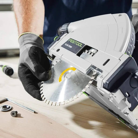 Heavy Duty Plunge Cut Saw With Precision Anti Splinter Guard And Aluminum Guide Rail For Dead On Straight Lines Like A Boss, showing blade removal.