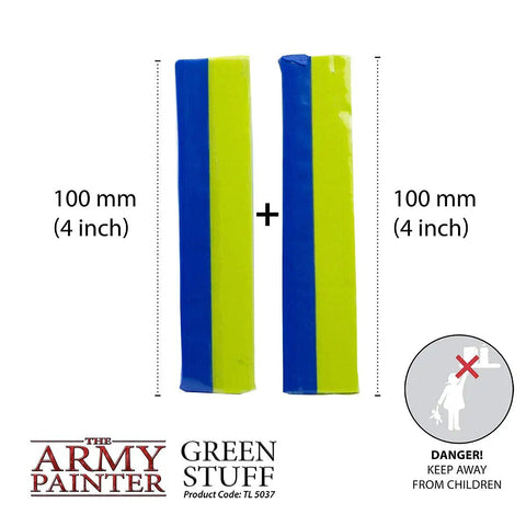 Green Stuff 2 Part Modeling Clay For Miniatures Moldable Putty Modeling Compound 20cm Epoxy Clay shown in two parts blue and yellow