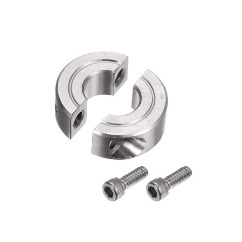 Two Piece Split Shaft Collar Clamp On For 1/2 Inch Shafts, 1-1/8 Inch Outer Diameter, 13/32 Inch Width, 304 Stainless Steel Axle Collar With Set Screw
