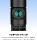 Close-up of Baton4 Pro EDC Flashlight Tiny Pocket Sized 1600 Lumen LED Light with green tactical switch detail.