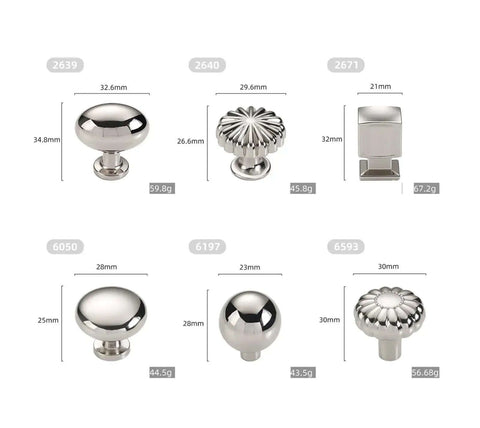 Titanium Silver Zinc Alloy Cabinet Door Handle Set for Cupboard and Wardrobe Pulls, Model 6197, assorted styles and weights