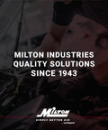 Milton Industries mechanic working in workshop, emphasizing quality solutions since 1943.