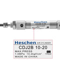 Stainless Steel Slim Air Pneumatic Cylinder CDJ2B 10-20 With M5 Port, 10mm Bore, 20mm Stroke, front view with label details