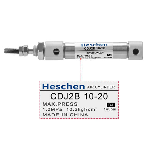 Stainless Steel Slim Air Pneumatic Cylinder CDJ2B 10-20 With M5 Port, 10mm Bore, 20mm Stroke, front view with label details