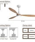 Cool 52 Inch Wood Ceiling Fan With Light And Remote, 6 Speed Quiet DC Motor, Low Profile Indoor Outdoor Ceiling Fan diagram
