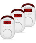 Three Pack Carbon Monoxide Detectors Plug In CO Alarm With Digital Display For Home Kitchen Hotel Bedroom White Accurate Readout Easy To Use Quick Plug In Safety Monitors with red LED display.