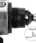 Close-up of Mini Pneumatic Chamfering Machine JIUNENG with replaceable blade for precision metal edge beveling.