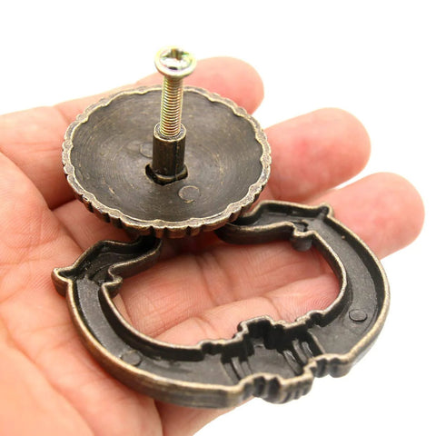 Set Of 4 Vintage Antique Brass Ring Pull Handles For Drawers Cabinets Dressers And Wardrobes Large Size With Disk Base Pumpkin Style