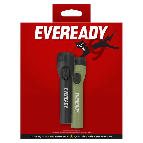8 Pack LED Flashlights With Batteries Included, packaging with black and green handheld flashlights for camping and emergencies.