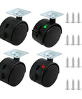Heavy Duty 1.5 Inch Slick Rolling Casters Set Of Four Featuring Rock Solid Wheel Brakes And Rust Free Stainless Steel Bolts for use on furniture carts.