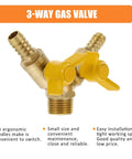 Heavy Duty Brass Y Type Gas Ball Valve With Solid Three Way Build And Dual Quick Hook Up Port Fittings For Dead Shut Off Seal Dependable Pipe Heater Regulation And Easy Twist Operation Daily with yellow handles