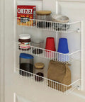 Top Shelf 3 Tier Wall Mounted Metal Rack For Kitchen Pantry Organization Keeps Your Space Slick With Rock Solid Storage For Cans Cleaners And Toiletries In A Clean White Build, holding pantry items like snacks, jars, and cups.