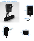Diagram and dimensions of Cocoweb 10 foot power cord with plug and measurements, showing side and front views.
