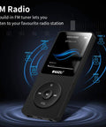 Dope 32GB MP3 Player With Bluetooth 5.3 showing FM radio feature with tuner frequency icons and sleek design