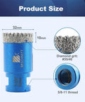 Heavy Duty 32mm Diamond Core Drill Bit For Porcelain Tile Ceramic Marble Granite Dry Drilling Vacuum Brazed Diamond Hole Saw With 5/8-11 Thread 60mm Total Length 10mm Diamond Height Fits Concrete Masonry