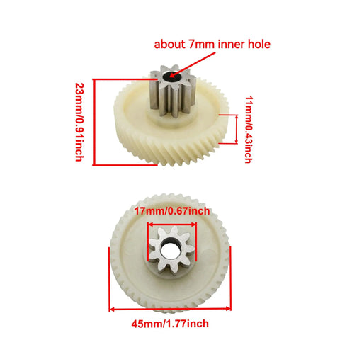 9T 47T Helical Gear Set For Paper Shredders With Double Layer Design, dimensions labeled, showing gear and hole sizes