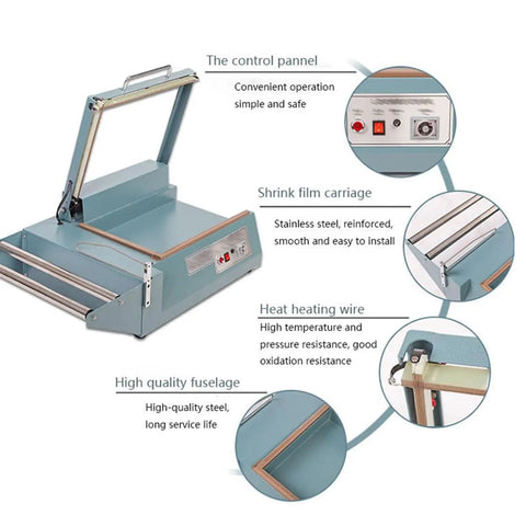 GFJYKDL Heavy Duty L Bar Impulse Heat Sealer Wrapping Machine 1000W showcasing control panel and built-in features.