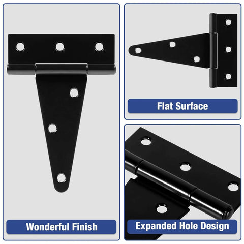 Beefy Four Pack 4 Inch T Strap Hinges Heavy Duty Outdoor Hinges For Wood Gates Barn Fence Shed Doors Black Finish