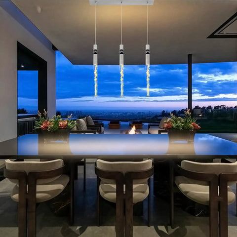 Dining room with Three Light Crystal Pendant Lamp With Dimmable LED For Dining Room Kitchen Island And Living Spaces 19.7 Inch Hanging Chandelier In Sand Nickel Finish 3000K Warm White Slick Triac Dimming