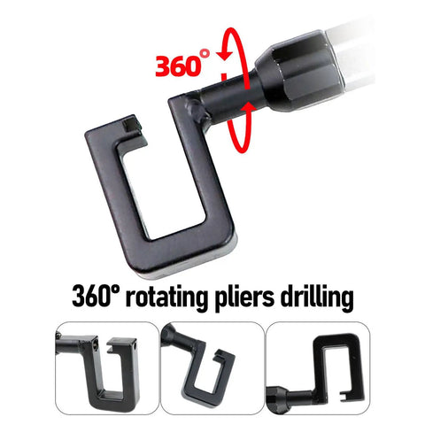 Effortless 21V Cordless Keel Pliers With 360 Rotating Head showing close-up of the rotating jaw for precise drilling.
