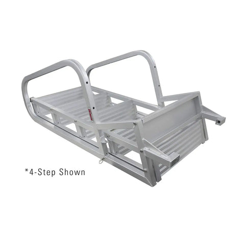 Deluxe Flip Up Dock Ladder 6 Step For Boats And Piers Marine Grade Aluminum With Stainless Hardware Folds Upright To Prevent Damage And Debris Wide Top And Steps For Easy Climbing, 4-step shown
