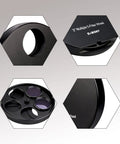 Five Position Telescope Filter Wheel For 2 Inch Eyepieces With Adapter And Lock Ring, showing multiple angles and filter slots.