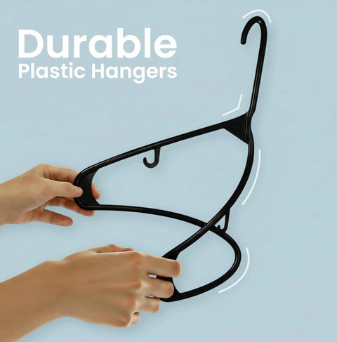 Solid Black Plastic Clothes Hangers 50 Pack With Built In Non Slip Velvet Strap Hooks For Sweaters Jackets And Jeans Super Slim Space Saver For A No Fuss Closet