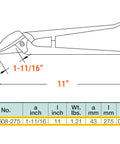 Diagram of Non Sparking Cutting Shears For Hazardous Environments Heavy Duty 11 Inch Copper Beryllium Non Magnetic Corrosion Resistant.